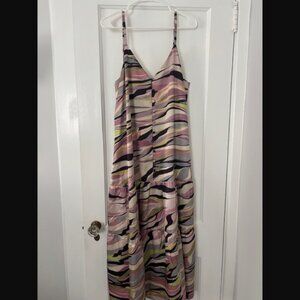 Ted Baker Watercolor Print Front Button Ruffle Spaghetti Strap Dress